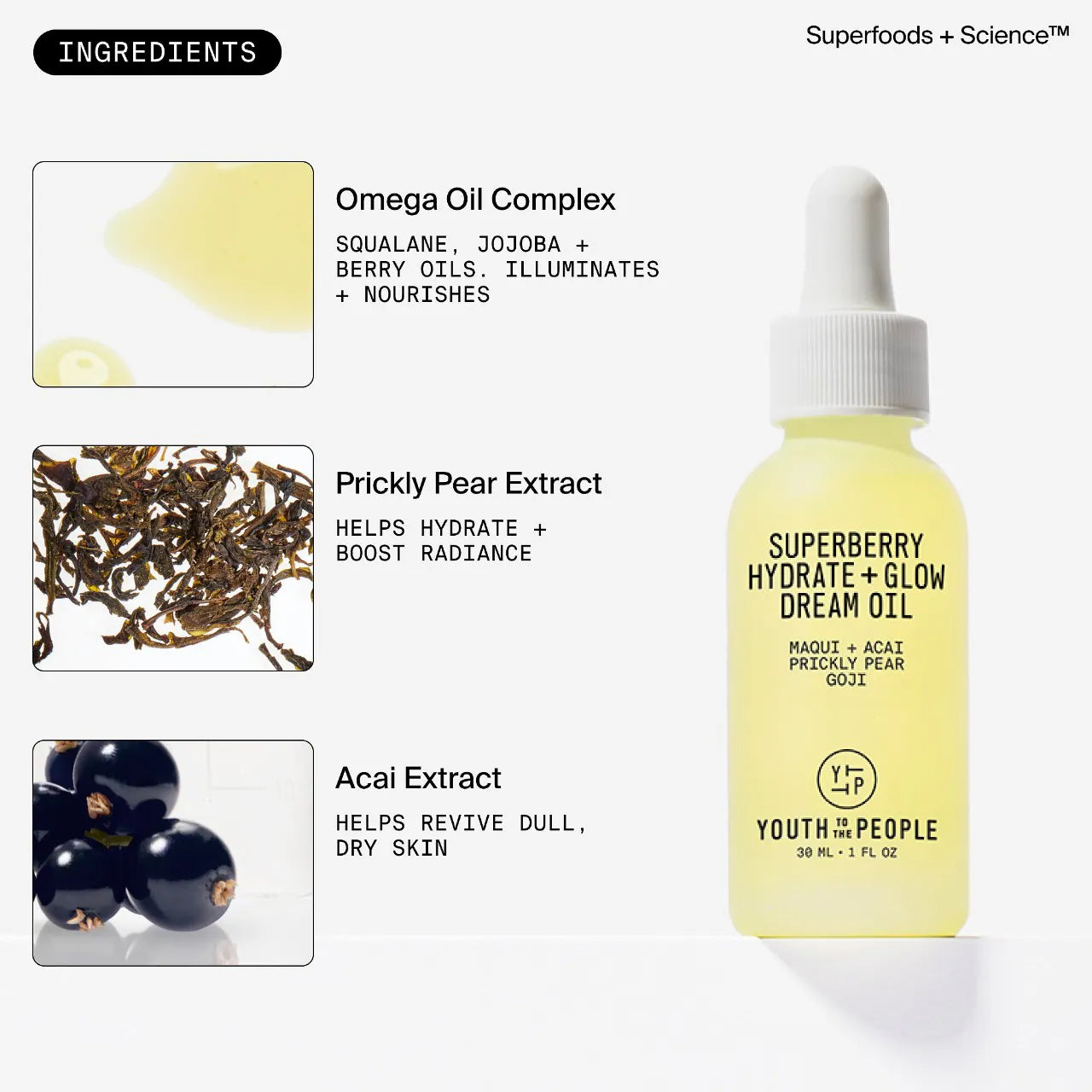 Aceite facial Superberry Hydrate + Glow Dream – Con escualano y antioxidantes
