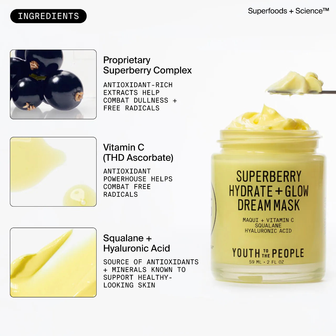 Crema y mascarilla nocturna Superberry Hydrate + Glow Dream – Con vitamina C
