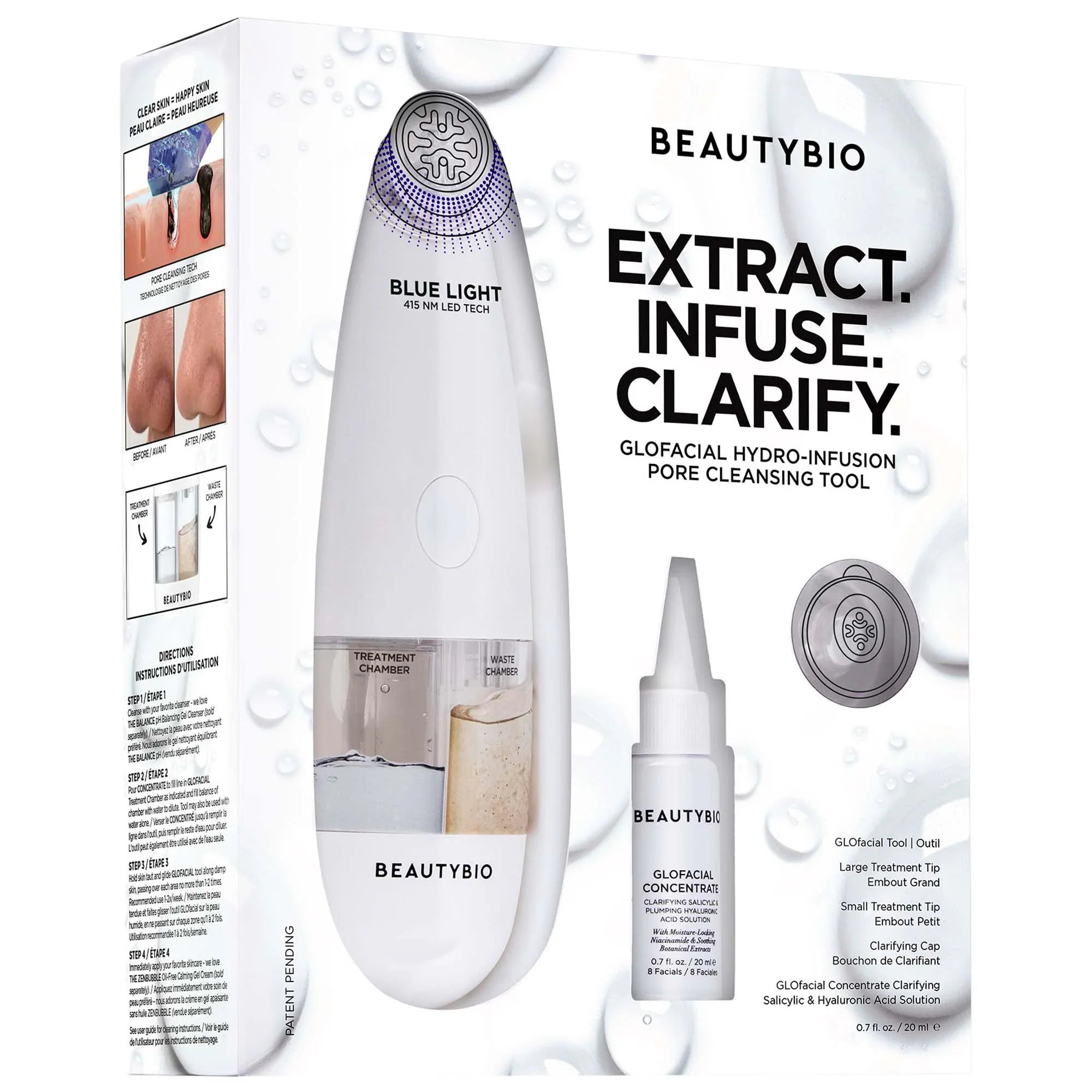 GLOfacial Hydro-Infusion Herramienta Limpiadora de Poros + Luz LED Azul