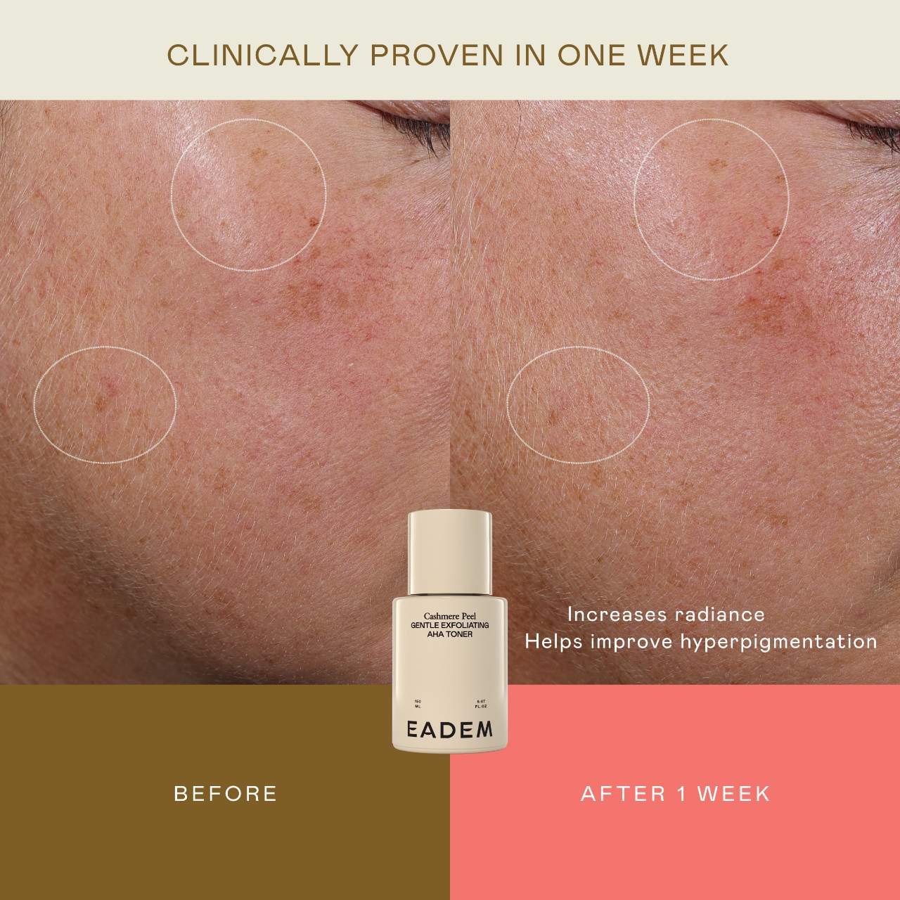 Tónico exfoliante suave Cashmere Peel con AHA + PHA y 9% de ácidos láctico, azelaico y tranexámico
