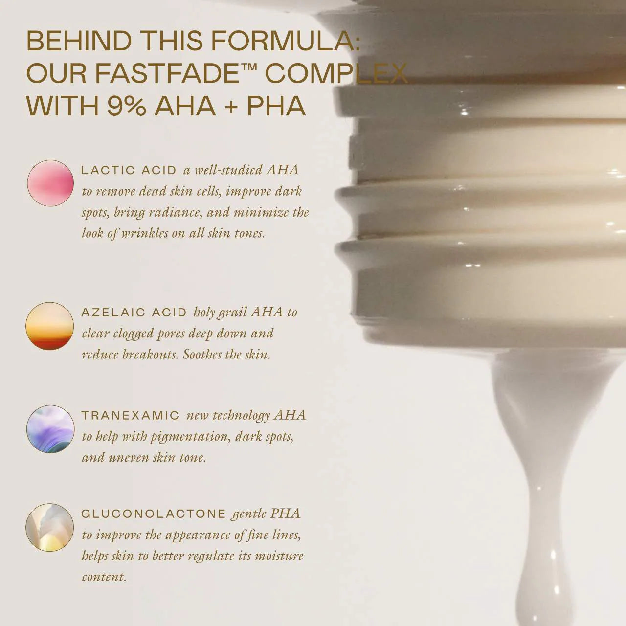 Tónico exfoliante suave Cashmere Peel con AHA + PHA y 9% de ácidos láctico, azelaico y tranexámico