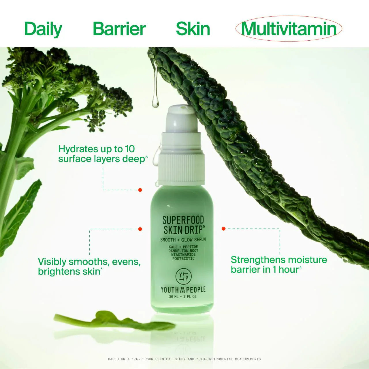 Sérum Superfood Skin Drip – Alisante e iluminador con péptidos y niacinamida