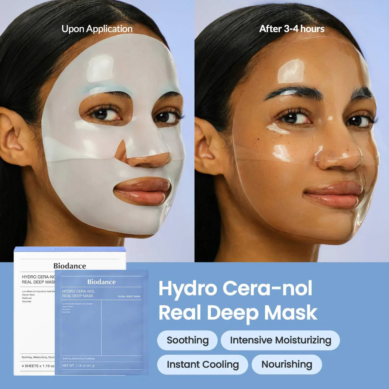 Mascarilla Hidratante Hydro Cera-nol Real Deep – Pack de 4 para Calmar la Resequedad y el Enrojecimiento