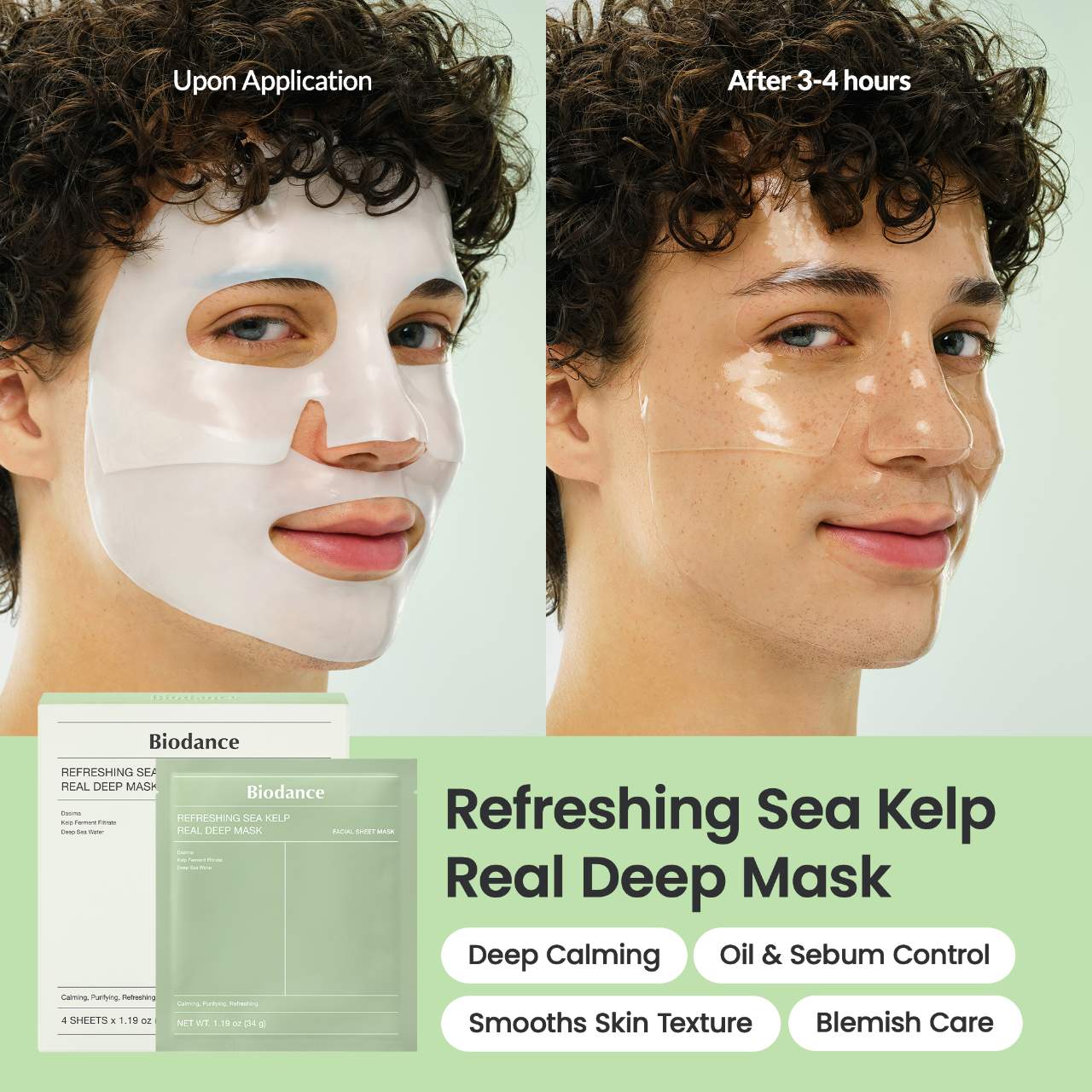Mascarilla Refrescante de Alga Marina – Pack de 4 para Calmar y Controlar el Sebo