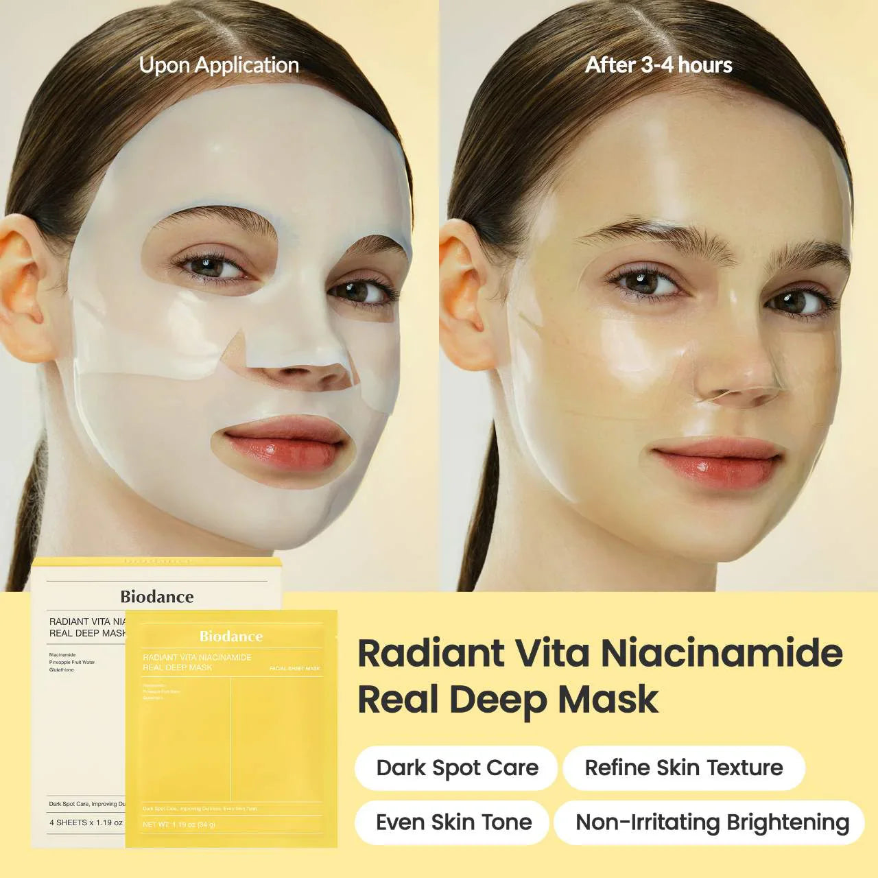 Mascarilla Iluminadora Radiant Vita con Niacinamida – Pack de 4 para Piel Opaca y Manchas Oscuras