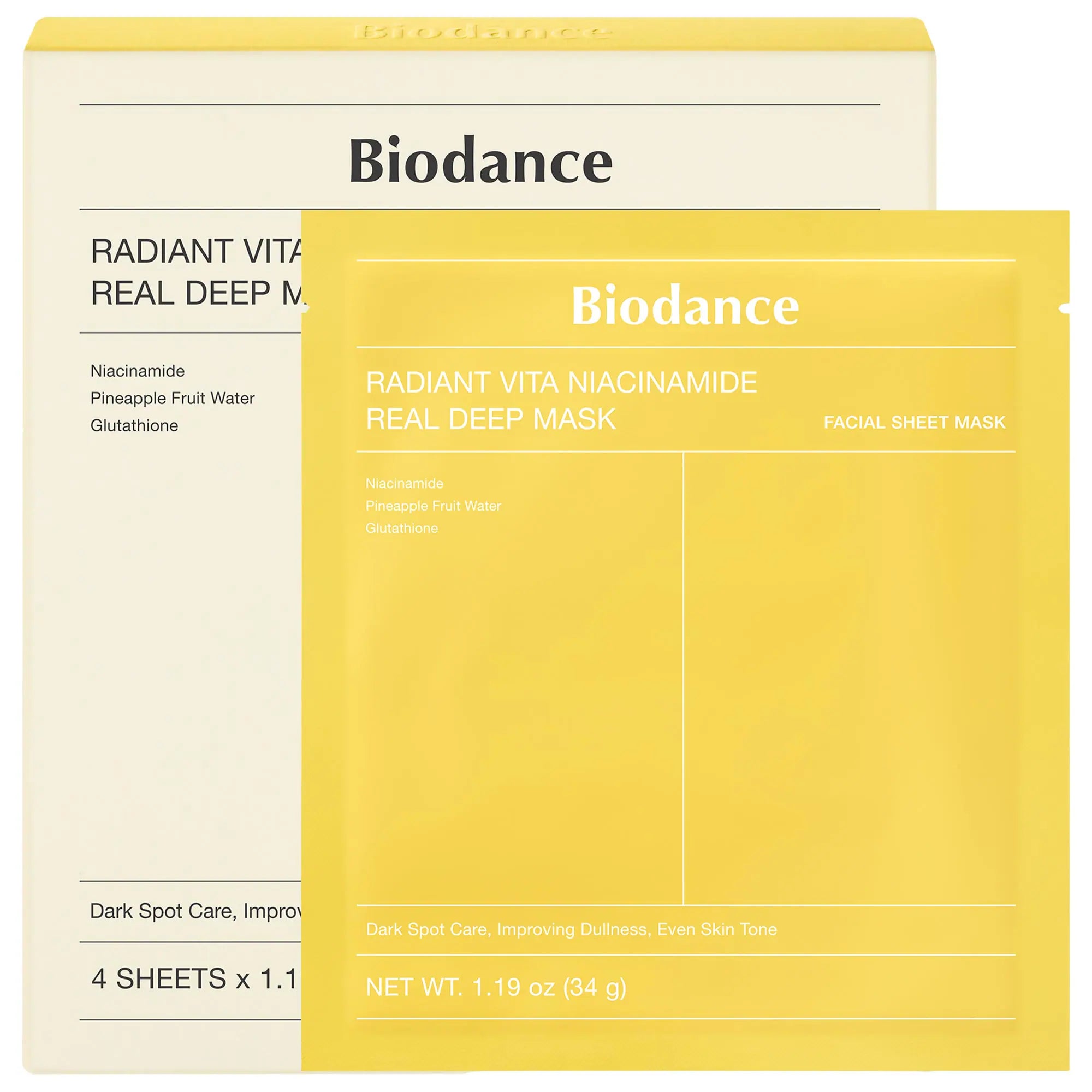 Mascarilla Iluminadora Radiant Vita con Niacinamida – Pack de 4 para Piel Opaca y Manchas Oscuras