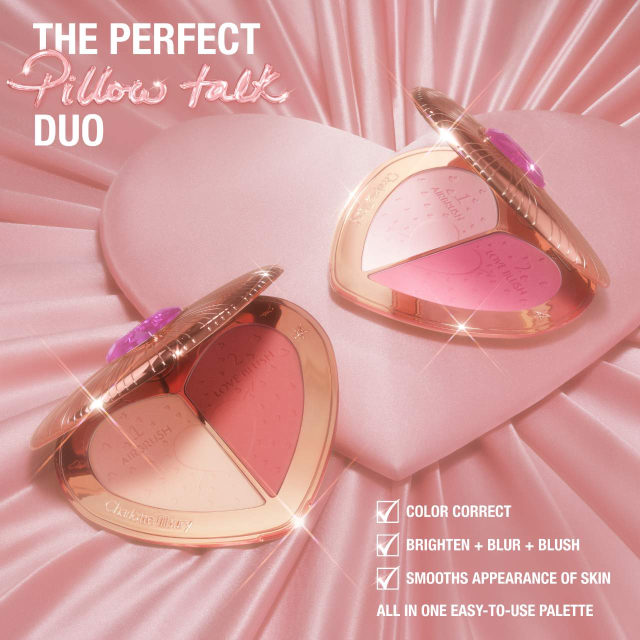 Paleta Pillow Talk Beauty Soulmates Airbrush Flawless Finish – Polvos iluminadores y rubor en un solo estuche